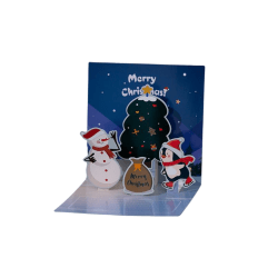 3D julhälsningskort med kuvert Söt tecknat julkort Färgglat jul tacksamt kort Bärbart julpop-up-kort Blue