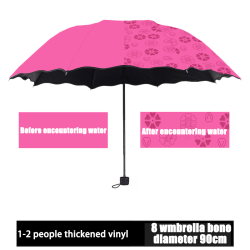 Bärbara damparaplyer Vindtäta 3-vikbara blommor i vatten ändrar färg Anti-UV sol/regn paraply Rose Red