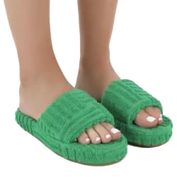 Terry Toweling Slider Slider Tofflor För Kvinnor Flickor Slip-on plysch Skor Hushåll Vinter Supply Green 35