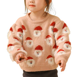 Mjuk Fuzzy Santa stickad tröja, långärmad rundhalsad tröja för kvinnor Barn Mamma Dotter och Son Matchande kläder Pink 140cm (Kids Size)