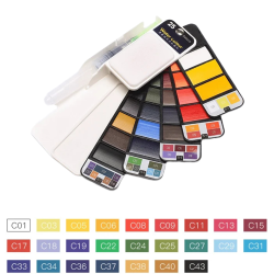Vikbar Akvarellfärgssats Vattenfärg Resesats med Borste och Svamp för Utomhusmålning Fältskiss 25 Colors