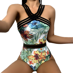 Dam Beach Baddräkt Sexig Leaf Body Summer Sea White M