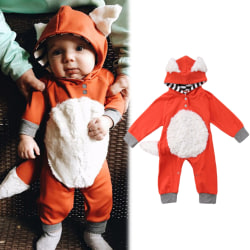 Baby pojkar flickor romper fox design Jumpsuit Hood pyjamas orange 70cm