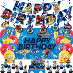 Sonic Cartoon födelsedagsfest ballonger Banner Flagga tårta Set barn