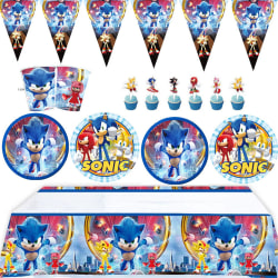 Sonic Party Dekoration Paper Cap Popcorn Box Tallrik Bordsduk Banners Cake Toppers