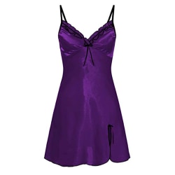 Kvinnor Mini V Neck Dress Underkläder Breasted Slimming Nattkläder Purple XL