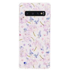 Samsung Galaxy S10e Skal - Design Case Glitter Blommor Transparent