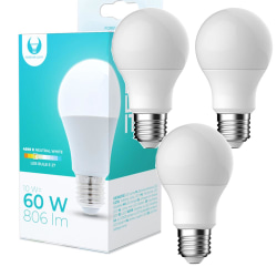 3-Pack LED-Lampa E27 10W 806lm (4500k) Neutral Vit Vit