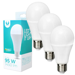 3-Pack LED-Lampa E27 A65 15W 1450LM (3000k) Varm Vit Vit