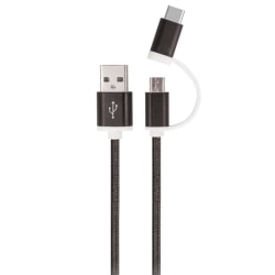 Setty® 2i1 USB-kabel USB-C / Micro-USB 1m Nylon 2A Svart