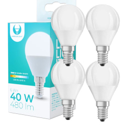 4-Pack LED-Lampa E14 6W 480lm (3000k) Varm Vit Vit