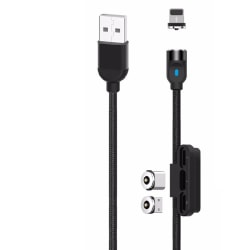 Magnetisk Laddare 3i1 iPhone/Android QC.3.0 - Lightning/USB-C/M Svart