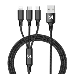 3i1 USB-kabel iPhone/Samsung/Huawei m.fl. 2.8A 1,2m Svart