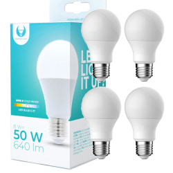 4-Pack LED-Lampa E27 8W 640lm (6000k) Kall Vit Vit