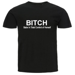 T-shirt - BITCH - Babe In Total Control of Herself Black Storlek L