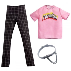 Barbie Fashion Ken Kläder Rosa t-shirt och rutiga byxor GRC74 multifärg