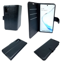  2-i-1 Plånbok Svart Läderfodral till Galaxy Note 10 Svart