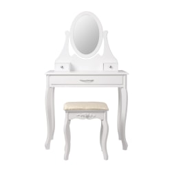 ML Design dressing bord vita, frisörbord med spegel, pall och 3 Vit