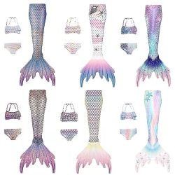 3-pack Mermaid Tail Baddräkt för barn med enkla fenor Style D XXL(145-155cm height)