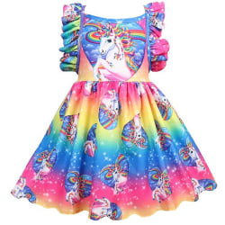 Barn Flickor Rainbow Unicorn Födelsedagsfest Swing Skater Klänningar 3-4 Years