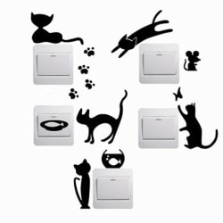 5 st. katter strömbrytare vinyl vägg klistermärken svart