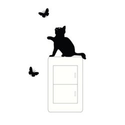 Rolig katt med fjärilar strömbrytare vinyl vägg klistermärken svart