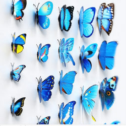 Fjäril väggdekorationer 3D med magneter 12 st / förp Blå blå