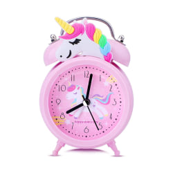 Unicorn väckarklockor för flickor, tysta väckarklockor vid sängen med bakgrundsbelysning, tickande vintage Twin Bell-klockor