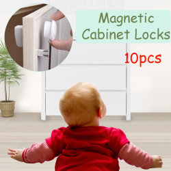 Magnetiska skåplås Barn baby säkerhetsskåp 10PCS(4 Locks and 1 Key)