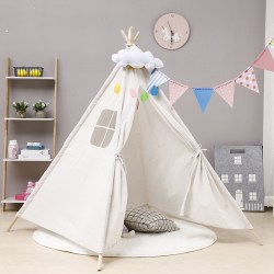 160 cm XL bomull Canvas Kid tipi tält inomhus Photogra Play White 1PCS 160CM  Triangle tent