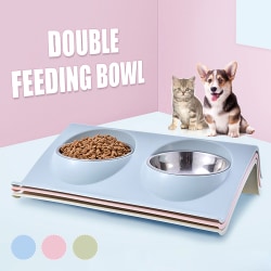Rostfritt stål dubbel husdjursskål Katt Hund Vattenförhöjd mat green S