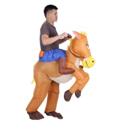 Rolig cowboyryttare på hästen Uppblåsbar kostymdräkt för vuxna maskeraddräkter Halloween karnevalsfest Spränga upp uppblåsbar dräktdräkt med batteridrift