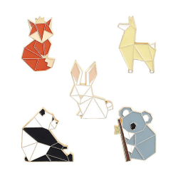 5 delar söt emalj Lapel Pin Set Tecknad Geometrisk Origami Djurbrosch