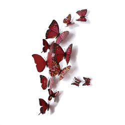 Vægdekoration - 3D sommerfugle farverige søde 12 stk - Vælg farve Dark red