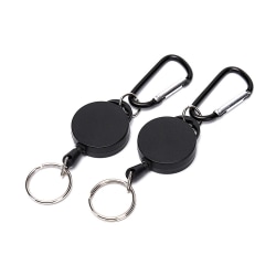 2-pakning Uttrekkbar nøkkelring med jojo-funksjon + karabinhage - Sort Black