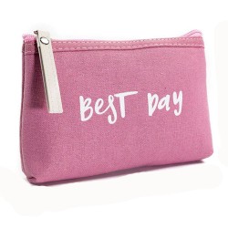 Lite mindre sminkväska i kanvastyg "Best Day" - Flera färger Rosa