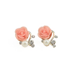 Örhängen - Liten ros med pärla och strass Rosa