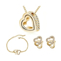 Smyckesset Halsband / Armband / Örhängen- Hjärtan i guld Guld