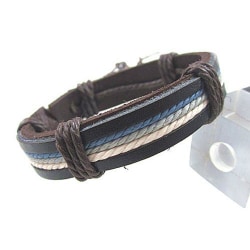 Brett armband i läder och rep - svart / blått / beige Blå