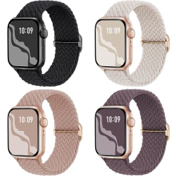 Flettet Stretchy Solo Loop kompatibel til Apple Watch Band 4pcs 2 38/40/41mm