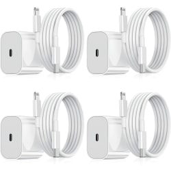 Oplader til iPhone - Hurtigoplader - Adapter + Kabel 20W USB-C White 4-Pack
