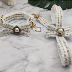 Halskjede og bånd i blonder og perler i luksuriøs sofistikert st Gold one size