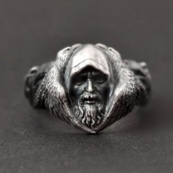 Cool ring med man och vargar i silver för män vintage Silver one size