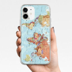 iPhone 12, 12 Pro & Max -kuori, jossa mantereiden kartta sininen Blue one size