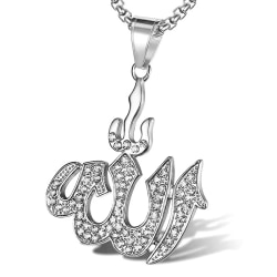 Elegant halskæde med Mellemøstligt Allah-vedhæng og krystal CZ - Silver one size