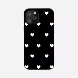 Fint skal för alla iPhone 14 modeller svart med vita hjärtan Black one size