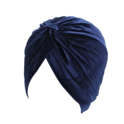 Turban i lyxig sammet i flera färger mössa Blå one size