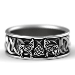 925 Sølvbelagt håndlaget ring for menn svart mønster Silver US 8 Size (18,2 mm i diameter)