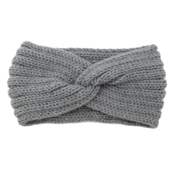 Stickat pannband med vacker knut på framsidan boho vinter höst Grey one size