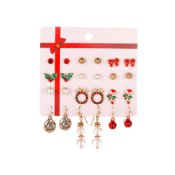 Sæt med 12 par øreringe med julemotiver jul pakke snefnug Red one size
